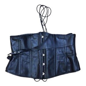 Elegant Black Faux Leather Lace-Up Corset